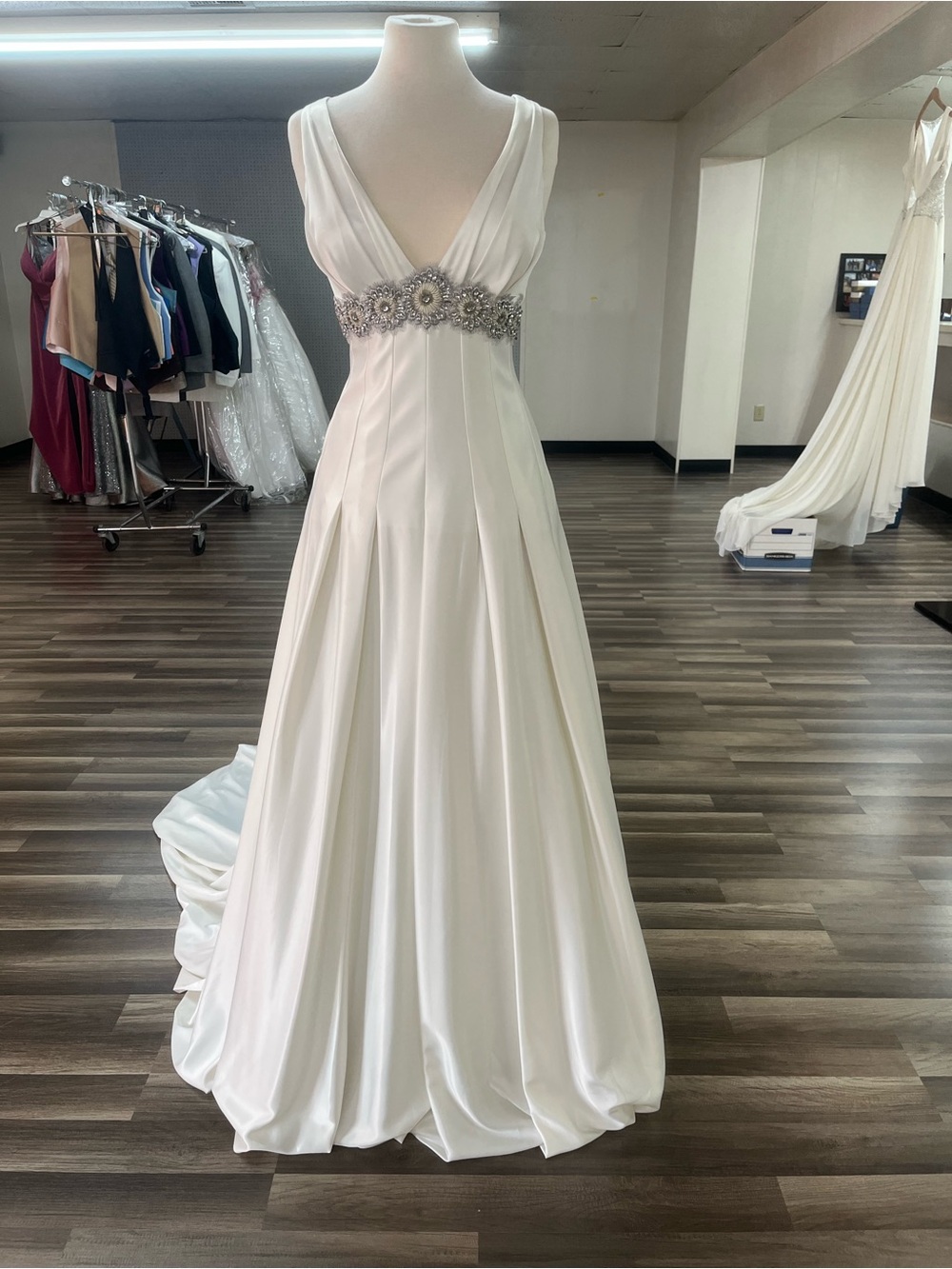 Light Ivory V-Neck A-Line Wedding Dress with Beading